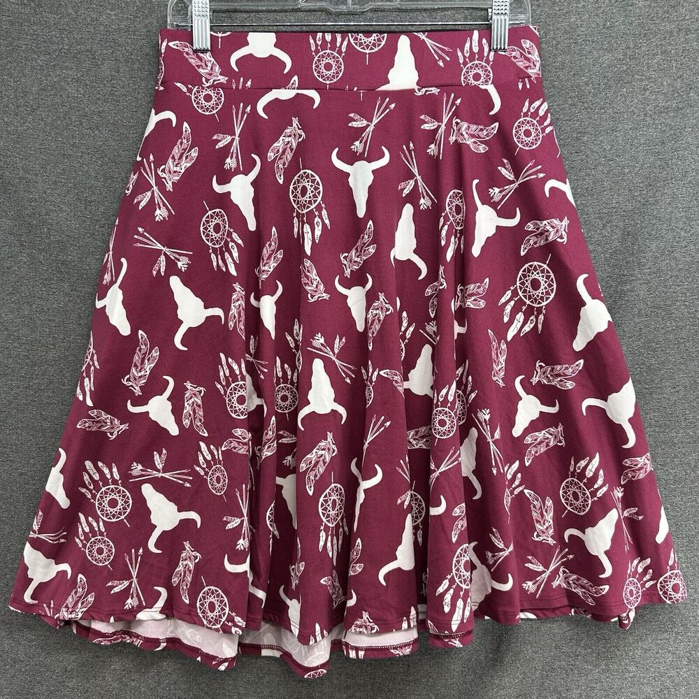 NWT Amelia James AJ Womens Large South Western Skirt Cranberry Buffalo Skull